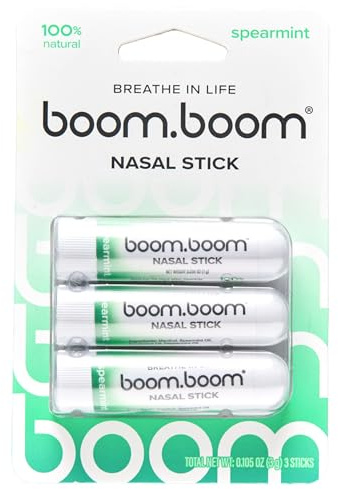 BoomBoom Nasal Stick | Vapor Flow Technology | Cool Refreshing Sensation | Natural Mood Boost | Simple Ingredients | Essential Oils + Menthol Inhaler (Spearmint)