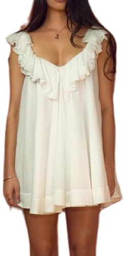 Women Ruffle Babydoll Mini Dress Cute Bow Flowy Sundress Floral Loose Sling Dress Lace Trim Going Out Dresses