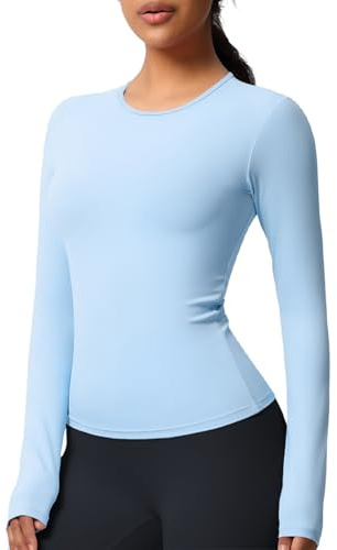JTSON Camiseta Deportiva de Manga Larga para Mujer Transpirable Camisa Funcional T Shirt Cuello Redondo Running Camisa Elástica Compresión Top for Yoga Gym Workout Correr Fitness