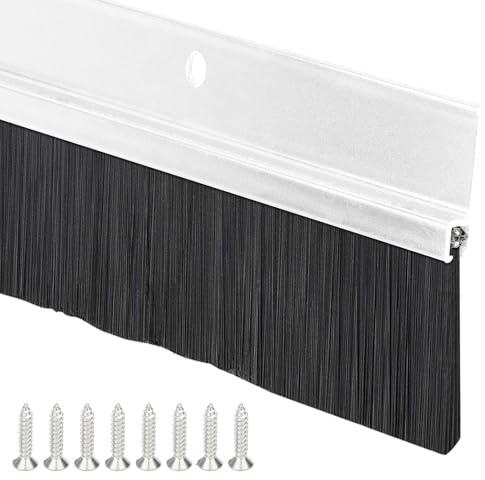 Junta de cepillo de aluminio, junta de puerta con cepillo para puertas, doble fijación mediante adhesivo y tornillos, longitud se puede empalmar (blanco)