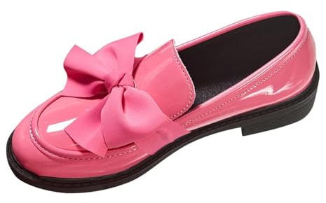 Mocassini ortopedici antiscivolo con fiocco da donna, eleganti mocassini in pelle verniciata con fiocco, comodi con tacco basso per lavoro e guida, rosa, 39.5 EU