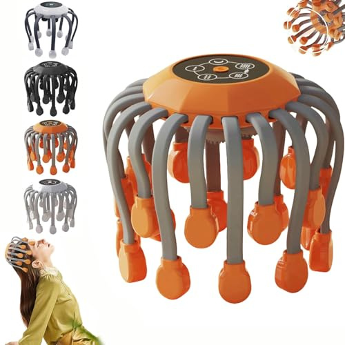 Round Electric Scalp Massager for Headaches & Migraine, Smart Timing 10/20 Claw Electric Head Massager 360° All-Round Massage, Octopus Head Massager Scalp (Orange, 20 Massage Heads)