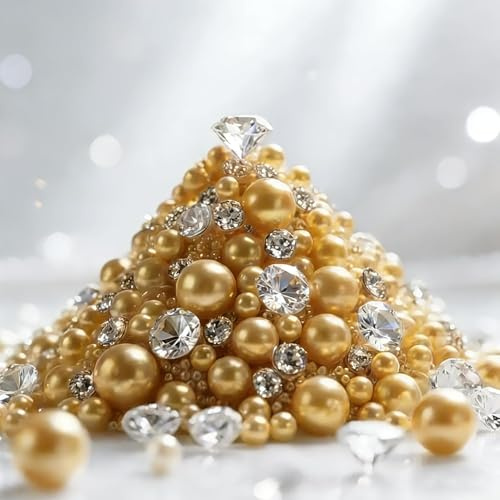 1610 Pièces Perles Flottantes pour Vase, WGIJXA Sans Trou Diamant Decoration Transparent Strass, Scintillants Acrylique Cristaux Mariage pour Table Scatter Vase Filler Anniversaire Noël(Or, 4/8/14/mm)