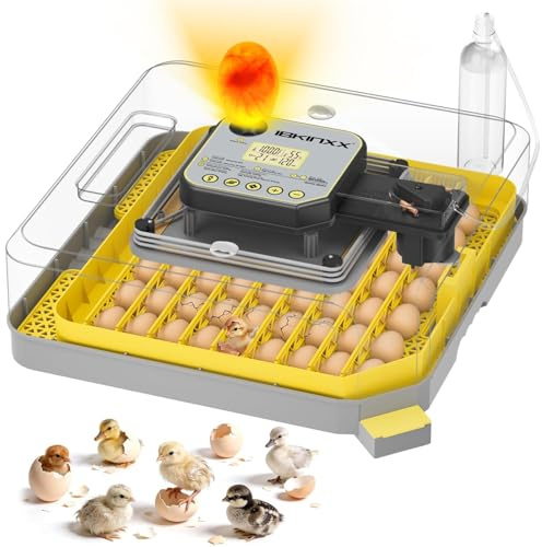 IBKINXX Incubator for Hatching Eggs-48 Egg Capacity, 2026 Newly Upraded Auto Egg Turner & Auto Precision Humidity Control System, 360° Clear Viewing for Chicken, Duck and Quail Eggs (Yellow)