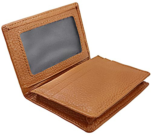 Outrip Genuine Leather Business Card Holder Name Card Case Credit Card Wallet with ID Window RFID Blocking (Brown)