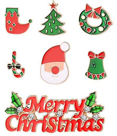 FaithHeart 7 Stück Weihnachtsbrosche, Weihnachtsmann Brosche für Kleidung, Modische Pin Abzeichen Brosche für Kinder und Jugendlichen