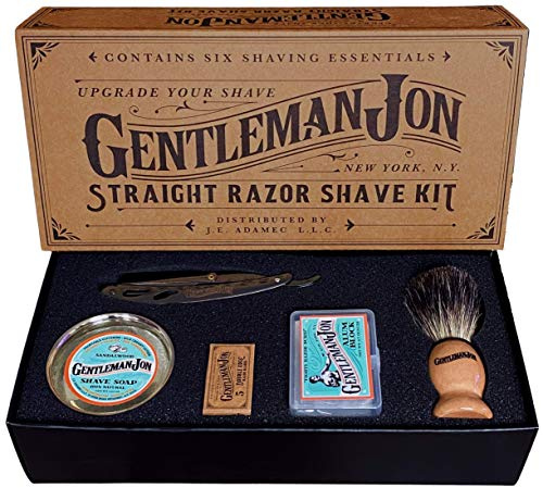 Gentleman Jon Straight Razor Shaving Kit - Vintage Wet Shave Grooming Set, Includes Straight Edge Razors for Men, Badger Hair Shaving Brush, Alum Block, Shave Soap, Bowl & Double Edge Safety Blades