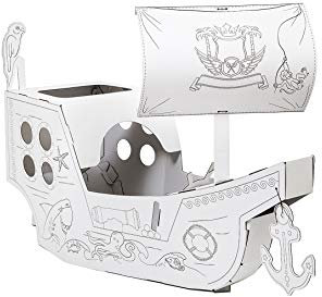 Annahouse kreativ Umrissenes weißes Piratenschiff zum Malen mit Bleistiften, Buntstiften, Gouachefarben, Fingerfarben, DIY, Groß, 3+ Jahre