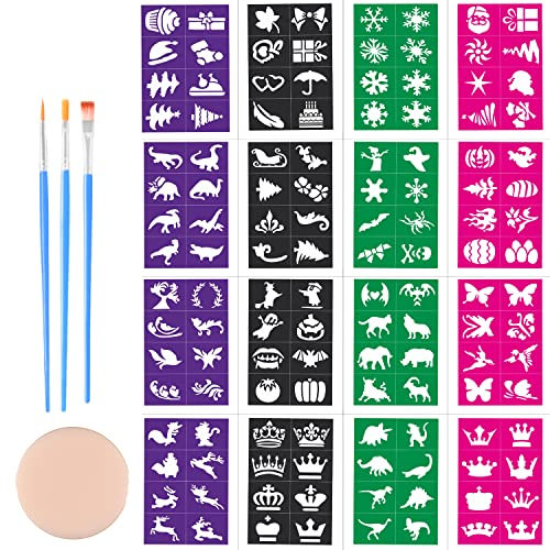 Gesichts- und Körperbemalungsschablonen für Jungen und Mädchen (128er-Pack) - weich und leicht aufzukleben, ungiftiger Klebstoff Größere Tattoo-Schablonen, perfekt für Partys, Weihnachten, Halloween