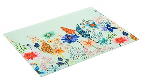 Muldale Green Glass Chopping Board - Toughened Glass Worktop Saver Non Slip - Kitchen Worktop Protector Board - Great Protecting Work Surfaces or Tabletop - Elsie's Garden Dew Green Design (MD09WS)