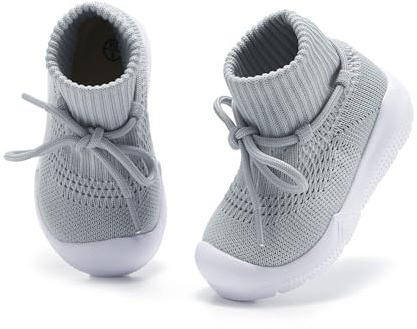 MORENDL Baby Sock Shoes Toddler Sneakers Infant Tennis Slip On Walking Shoes Boys & Girls Non-Slip Slippers Pure Grey 9-12 Months