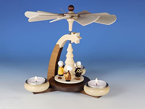 Kunsthandwerk Ullrich Piramide di design, marrone/naturale, per 3 lumini (larghezza x altezza), 19,5 x 19 cm