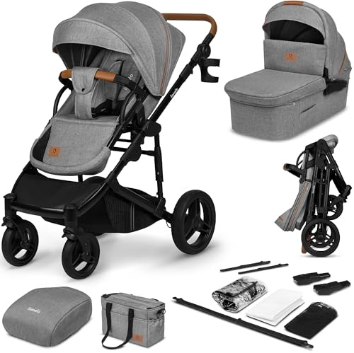 LIONELO Mari Tour 2-in-1 Kinderwagen bis 22kg mit Babywanne verstellbare Rückenlehne Zusammenklappbar 5-Punkt-Gurt Große 360 geländegängige Räder dreifache Dämpfung Verdeck XXL Buggy Baby Stroller