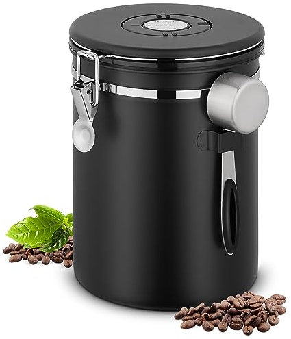 SMRONAR Kaffeedose Luftdicht, 2,8 L Kaffeebohnen Behälter aus Edelstahl, 1kg Bohnen Vakuum Kaffee Dose, Luftdichte Edelstahl Kaffeedose mit CO2-Ventil, Messlöffel & Datumsanzeige für Tee Nüsse Kakao