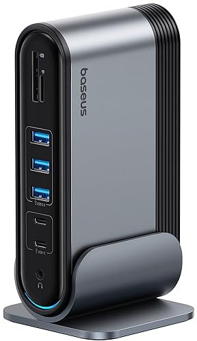 Baseus Docking Station USB C 3 Monitore 4K@60Hz [17 in 1] USB Hub Adapter mit 2 HDMI, DisplayPort, 3 USB-A3.0 5Gbps, 2 USB-C3.0, PD 100W, Gigabit Ethernet für HP/Lenovo/Dell/MacBook/Surface Laptop