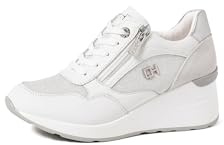 QUEEN HELENA Baskets montantes en cuir à talon compensé avec fermeture éclair latérale pour femme QH7016, gris blanc, 39 EU
