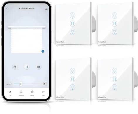 GreenSun WLAN Smart Rolladenschalter - Jalousien Schalter mit steuerbarer LED, Smart Rolladen Zeitschaltuhr Rolladensteuerung kompatibel mit Echo Alexa/Google, 4 Stücke