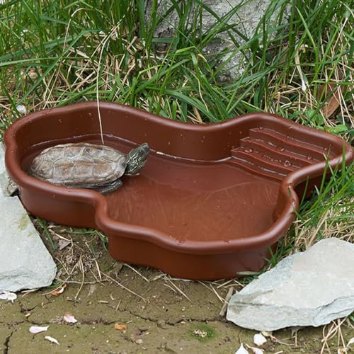 EHOTER Reptilien Badebecken Terrarienschale mit Futterplatte Reptilien Wasserschale Reptilienschale Terrarium Trinkschale Futternapf für Eidechsen Schlange Landschildkröte Bartagamen Gecko (A)