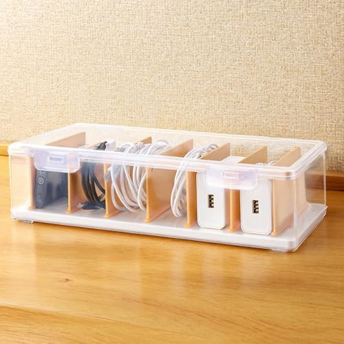 PAVSTINE Scatola Porta Cavi, Organizer Cavi Plastica Trasparente, Organizzatore Sono Presenti 7 Divisori Rimovibili, Porta Cavi Personalizzabile