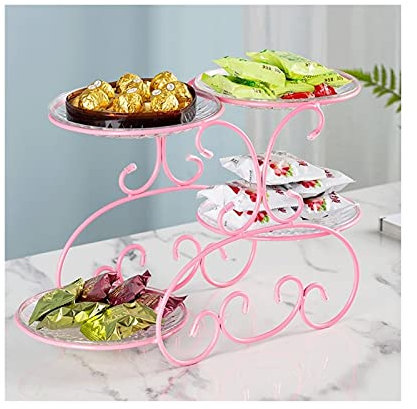 Alzata per torta Alzata per dessert in metallo a 4 livelli, ideale per esporre torte, alzata per cupcake, piatti da dessert, frutta, caramelle, torre espositiva, piatti da dessert (colore: nero) (ros