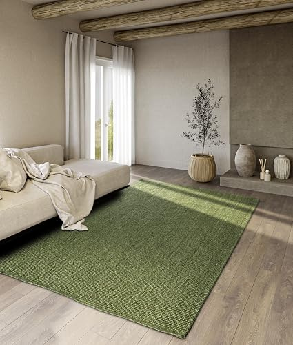 Villeroy & Boch Tappeto di iuta Rosalie naturale in 100% juta, tessuto a mano e naturale, per soggiorno, camera da letto, sala da pranzo, verde giungla, 160 x 230 cm