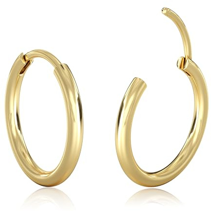MILACOLATO Pequeños Pendientes de Aro de Plata/Oro para Mujer Hombre | Hipoalergénico 316L Acero Quirúrgico Cartílago Tragus Helix Sleeper Pendientes de Aros con Bisagras 16G Piercing en la nariz