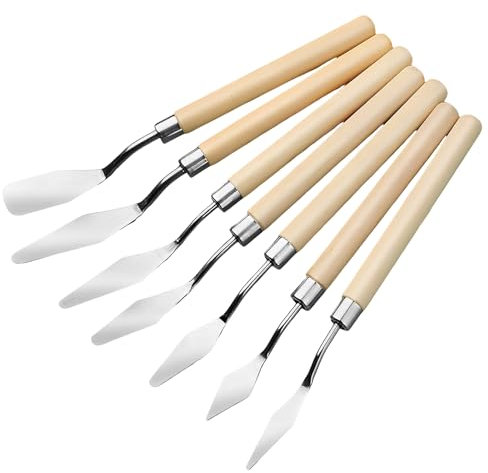 Spatola per Pittura, 7 Pezzi Spatole per Pittura Acrilica, In Acciaio Inox, con Manico In Legno, per Pittura a Olio, Gouachea