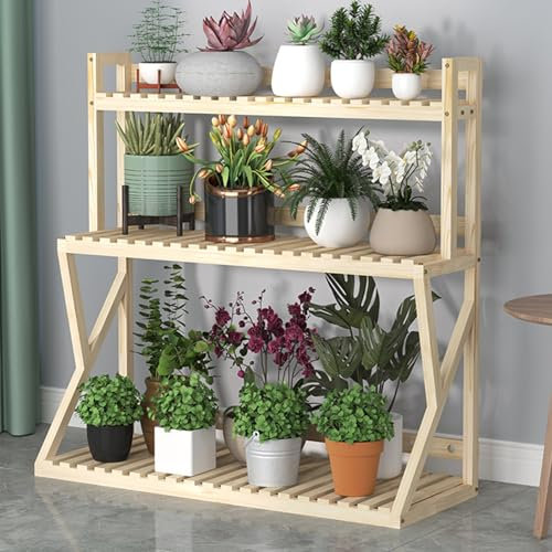 Support de rangement pour plantes en bois avec 3 étagères de style escalier pour plusieurs plantes, supports de fleurs d'angle pour terrasse, balcon et jardin.
