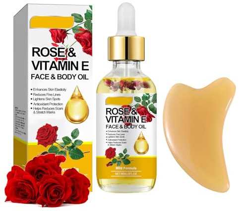 Rose Vitamin E Oil for Skin,Rose Essential Oil,Rose Oil for Skin,with a Massage Board,Deeply Nourishes Soothing,Improves Skin Elasticity,for a Variety of Skin Types(60ml)