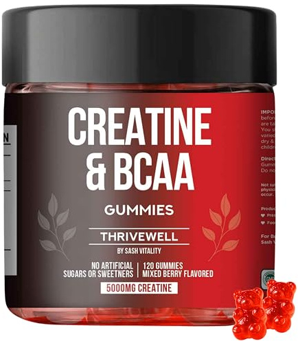 Creatine Monohydrate Gummies 5000mg with 1000mg BCAAs | 45 Days Supply | Naturally Sweetened | No Artifical Sugars | Premium Vegan Gummies | Mixed Berry Flavour | 120 Gummies