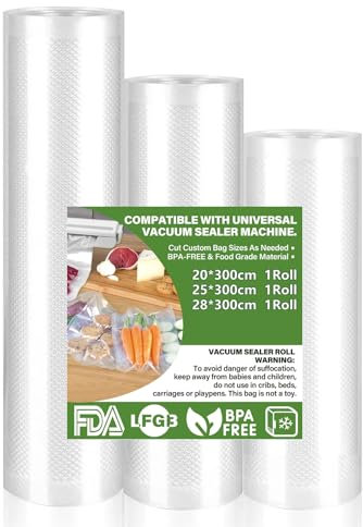 Rouleau Sous Vide Alimentaire, 3 Packs 28/25/20 x 300cm Sac Sous Vide, Convient à Tous Machine Sous Vide, Sachet Sous Vide Alimentaire Sans BPA