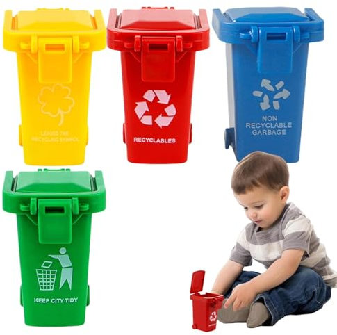 Petite Corbeille – 4 Pièces De Recyclage De Bureau, Poubelle À Jouets, Poubelle De Bureau | Jouets De Conteneurs De Stockage De Déchets, Jouet De Poubelle Miniature De Gestion Des Déchets, Jeu De Tri