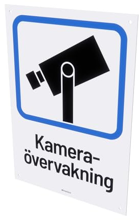 Nosico, Kameraövervakningsskylt, Aluminium 1,5 mm, 1-pack, Svenska, Varningsskylt för Bevakning, Förborrade Skruvhål, Olika Färger och Storlekar (Vit/Blå, 21,0(L) x 14,8(B) cm)