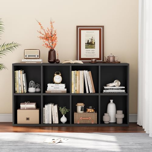 YESHOMY 8 Black Cube Bookcase, Open Frame 2-Tier Book Shelf, Bookshelf Storage Organizer with Adjustable Shelves for Organization, Room Decor