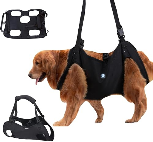 KAJILE Imbracatura di Sollevamento/Trasporto per Cani,Cinghie di Sostegno e Di riabilitazione Dell'imbracatura per Animali Domestici per Anziani,Disabili,Iesioni Articolari,Artrite,Nero,XXL