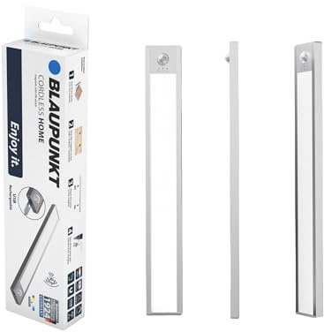 BLAUPUNKT Barra de Luz LED Magnética con Sensor de Movimiento, Recargable por USB-C, 100 Lúmenes 4000K Blanco Neutro Regulable 21 cm Sin Tornillos – Luz Nocturna Bajo Mueble Dormitorio Armario Cajón