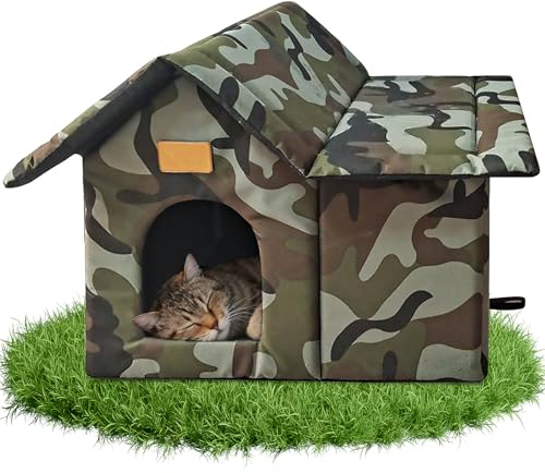 Niche pour chat - Résistante à l'hiver - Pliable - Pour l'extérieur - Étanche - Avec double porte - Rideau - Tente pour petits chats - Jusqu'à 7,5 kg