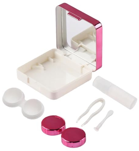 JchEnye Estuche para lentes de contacto, mini set de viaje con espejo, tapas L y R, para un almacenamiento portátil y cómodo de las lentes de contacto, oro rosa.