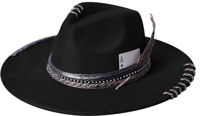 SAJUZEN Wide Brim Fedora Hats for Women Men Felt Panama Hat Dress Up Handmade