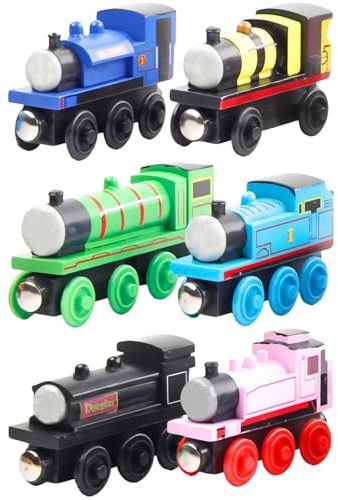 Train Vehicle Set 6PCS Cartoon Train Set Figure Toy,Pull Back Cars and Trucks Set Friction Powered Educational Toy Play Vehicle Collectable Model and Movie Fans Birthday