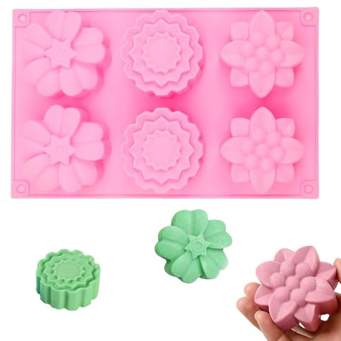AMONENZ Moule Silicone Savon, Moule à Savon à 6 Cavités, Forme de Fleur Moules en Silicone pour Couler, Utilisé pour la Fabrication de Savon, de Plâtre et de Chocolat