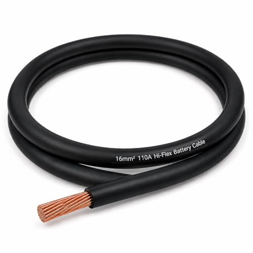 MKGT 110A Hi-Flex Battery Cable – 16mm2 5 Gauge Pure Copper Single Core PVC Welding Wire for 12V & 24V Automotive, Campervan, Solar, Inverter & Leisure Battery Systems (Black, 20 Meters)