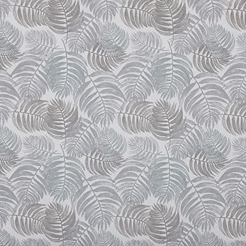 Kt KILOtela - Tessuto Canvas Stampato, Rivestire, Foderare, Divani, Tavolo, Sedia, Letto, Tende, Cuscini, Borse, 100 cm Lunghezza x 280 cm Altezza, Foglie di Felce, Grigio - 1 Metro