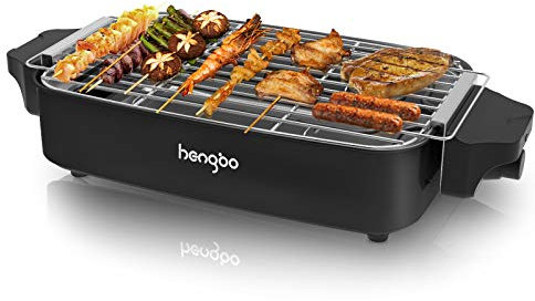 Parrilla Barbacoa, Barbacoa Éléctrica Grill Electrico BBQ Sin Humo de Mesa con Bandeja Recoge Grasa para Exterior Interior, Temperatura Ajustable, 1800W - Nero