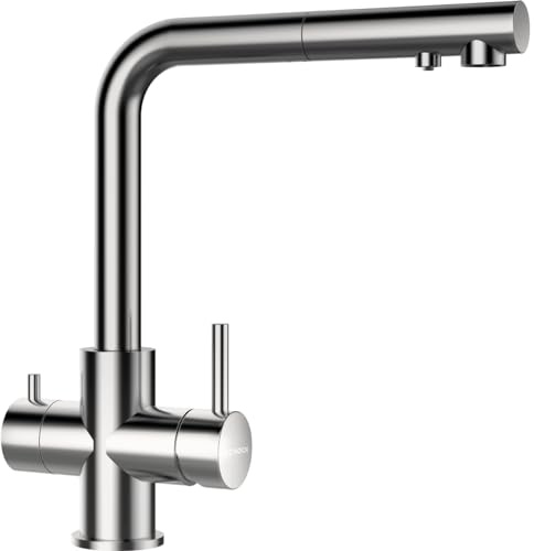 SCHOCK Grifo de cocina Metis de acero inoxidable, grifo de alta presión con manguera extraíble