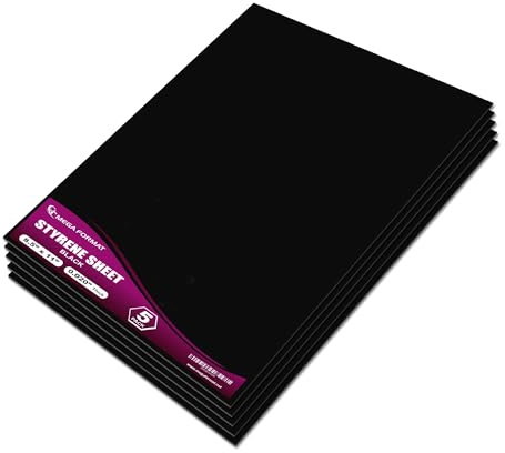 Black Polystyrene Flexible Plastic Board Sheet 8.5 x 11 (.020 Thick) Styrene Sheet, Ideal for Modeling Projects, Displays, Plastic Sheets for Crafts, Styrene Sheets Durable Plastic Sheet (5-Pack)