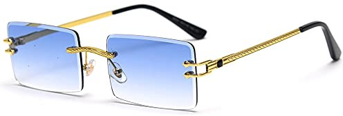 LIGOES Gafas de sol rectangulares sin montura verde azul cristal espejo gafas de sol mujer uv400 retro hombres sombras tintadas, Lente azul claro, 137 millimeters