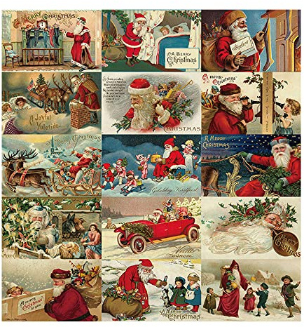 GIVBRO Cartes de vœux de Noël vintage en papier à motif Père Noël pour Noël, Nouvel An, vacances d'hiver (#A)