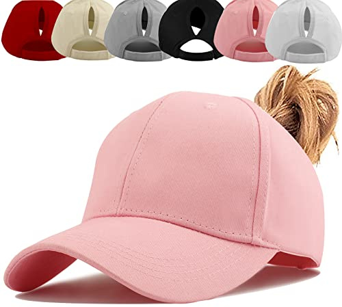 Baynetin Gorra de béisbol para Mujer, Cola de Caballo Gorra Béisbol, Unisex Clásico Sol Visera Sombrero Exterior Ajustable (Rosa)