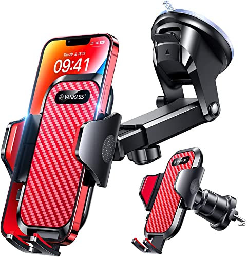 VANMASS Handyhalterung Auto Upgraded Handy Halterung Auto Verstellbarer Kfz Handyhalterung Lüftung & Saugnapf Militärstandard Smartphone Halterung Auto für iPhone 15 Samsung Huawei Mate 60 pro usw.